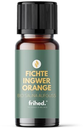 frihed. Mini infusion pour sauna - Huile de sauna hautement concentrée - Taille d'essai - Parfum longue durée - Fabriqué à Lunebourg - Bouteille en verre de 10 ml (épicéa, gingembre, orange)