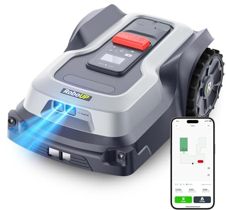RoboUP Robot Tondeuse sans Fil Périphérique T1200Pro pour 1500㎡, Basculez Cartographie Auto et Manuel, Tonte Précise des Bordures, Évitement d’Obstacles par IA Robot Tondeuse