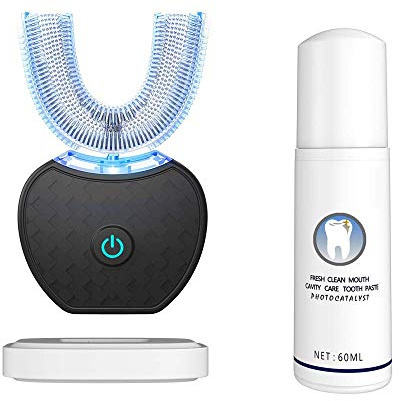 Spazzolino da denti automatico ad ultrasuoni, spazzolino da denti con timer, spazzolino elettrico ad ultrasuoni a 360° per adulti, ricarica wireless (nero)