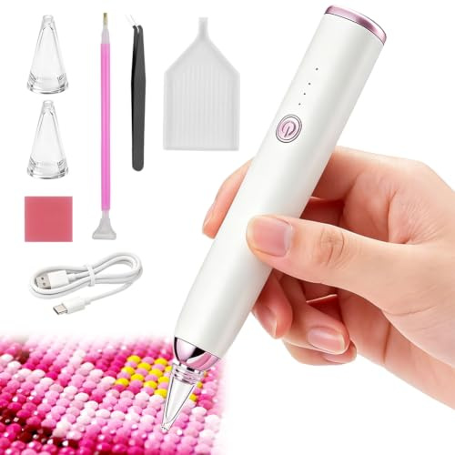 Aohcae Elektrischer Diamond Painting Stift mit Licht, leiser Saugstift, kabellos & wiederaufladbar, 3 Helligkeitsstufen, ergonomischer Griff, extra Spitzen – Diamant Painting Zubehör