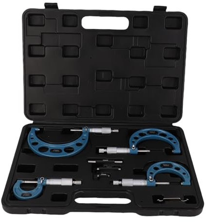 Juego de micrómetro exterior 0-100 mm |Micrómetro de aleación de precisión de 0,01 mm para maquinistas/ingenieros |Juego de 4 piezas con yunques de carburo y estuche de