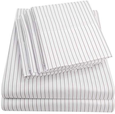 Sweet Home Collection Full Size Bed Sheets - 6 Piece 1500 Supreme Collection Fine Brushed Microfiber Deep Pocket Full Sheet Set Bedding - 2 Extra Pillow Cases, Great Value, Pinstripe White