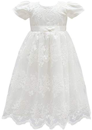 Glamulice Baby Girl Flower Christening Baptism Dress Formal Party Gown Special Occasion Dress, White, 3
