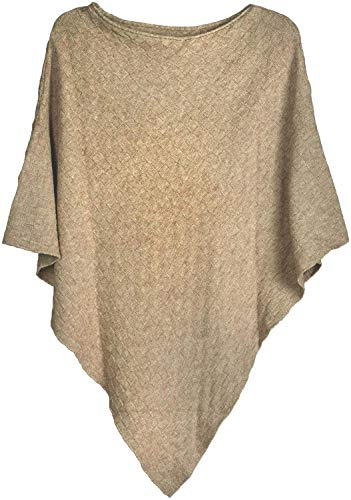 styleBREAKER Poncho de Punto Fino de Mujer con Estructura a Cuadros de Tablero de ajedrez, Cuello Redondo 08010053, Color:Marrón Claro