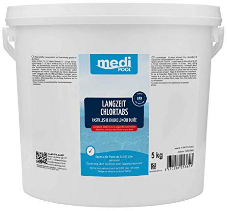 mediPOOL Langzeit-Chlor Tabs 200 g, Langzeitchlortabletten, Chlortabletten, Poolreinigung, Inhalt:5 kg