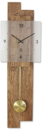 Natuhr Pendeluhr Holz Räucherwald geräuscharm Massivholz Eiche rustikal Mineralglas U.T.S. Uhrwerk Made in Germany (Pendeluhr Eiche dunkel Pendel Gold, Funkuhrwerk)