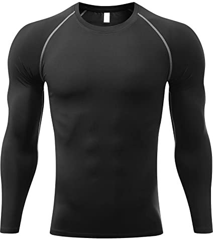 Sillictor Compression Tops for Men Quick Dry Football Training Running Top Mens Long Sleeve Hiking Golf Ski Base Layer Tops Men Sports Thermal Underlayer High Wicking Muscle Support 3323 Black L