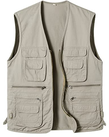 Yukirtiq Anglerweste Herren Ärmellos Fischerjacke Freizeitweste Jagdweste Fischerweste Herrenwesten Fotografie Wandernweste mit Vielen Taschen, Beige, XL