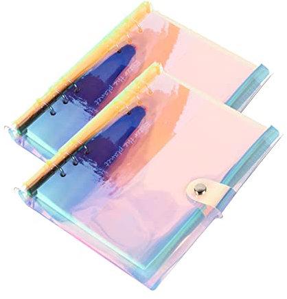2 Stück Rainbow Binder,PVC-Notebook-Schutzfolie,6 Löcher Loseblatt Notizbuch,6 Ring Weiche PVC Notebook Binder Cover,Ringbuch A6 Nachfüllbar für Nachfüllbares Papier, Lose Blätter, Regenbogenfarben