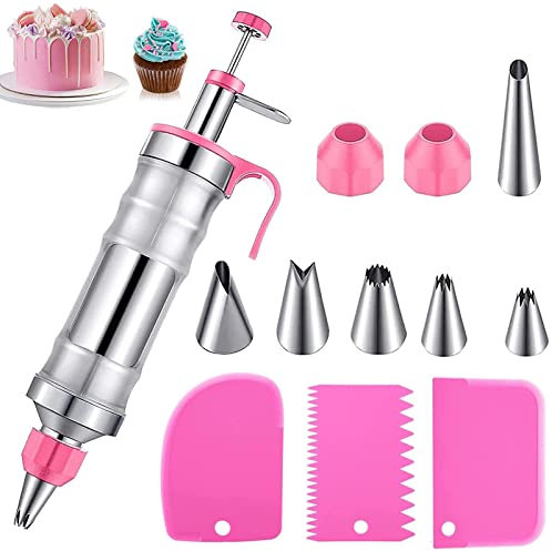 Garnierspritze Edelstahl Tüllen für Kuchen Spritztüllen Set, Profi Tortenspritze Sahnespritze Set für Kuchen Cupcakes Cookies Gebäck Decoration, mit 6 spritztüllen, DIY-Cake- Gebäck Dekorieren