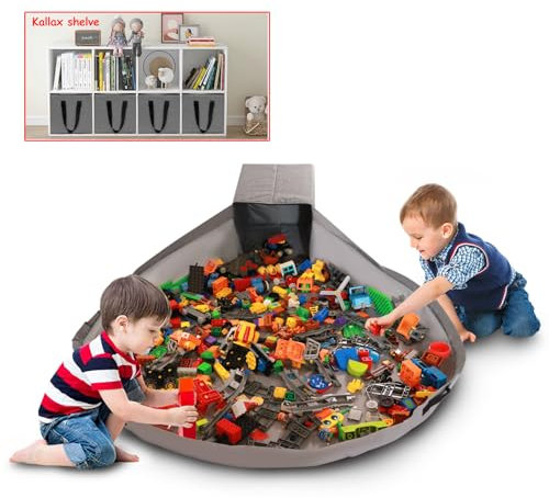 SUMBABO Toy Storage Organizer for Lego Play Mat Bag - Duplo Toy Storage Bin for Kids - Hard Cube Storage Basket with Lid can as Gift (Grey)