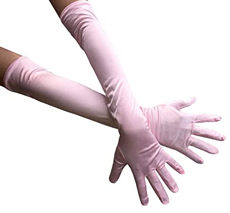 AUSUAYA Långa operahandskar i satin för kvinnor, formella, armbågslängd handske för brud, kvällsdans, teparty, kyrka/bröllop W-G-1, Rosa, en storlek
