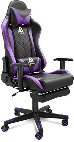 Gaming Chair High Back Ergonomic Computer Racing Chair Adjustable Office Chair with Footrest, Lumbar Support Swivel Chair - Upgraded Version BlackPurple