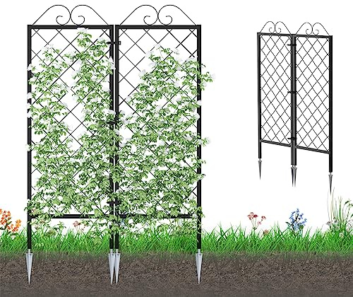 Zhongma 2 Pack Metal Garden Trellises for Climbing Plants, 53.5 Inch Tall Metal Fence Plant Support Trellis for Flower and Vagetable