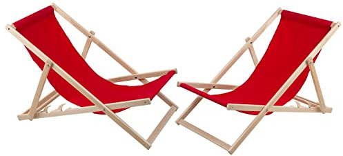 WOODOK 2-er Liegestuhl Set aus Buchholz Strandstuhl zur Selbstmontage Sonnenliege Gartenliege für Strand, Garten, Balkon und Terrasse Liege Klappbar bis 120kg (Rot)