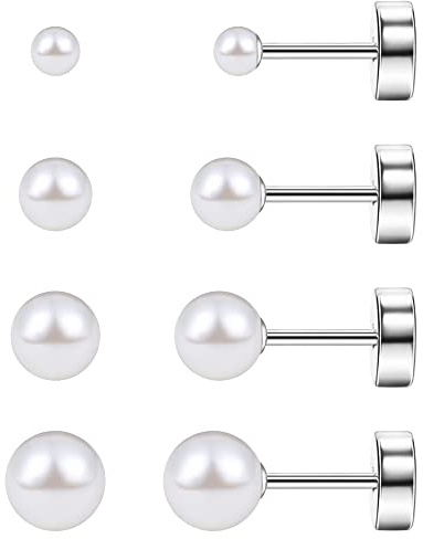 MJust Titanörhängen för kvinnor G23 titan 2-8 mm sammansatt pärlörhängen för känsliga öron allergivänliga 20 g tupplur ren titan vit/rosa/ljuslila pärla platt baksida stiftörhängen