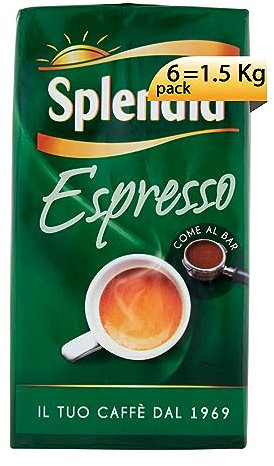 Splendid - Caffè Macinato Gusto Espresso - Miscela per Macchina Caffè Espresso e per Moka - Caffè Cremoso ed Intenso dalla miscela corposa - Contiene 6 Confezioni da 250 gr (Totale 1,5 Kg)