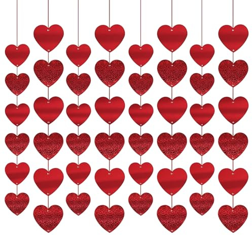 18 Pezzi Ghirlanda Cuori Rossi Glitter Cuore Banner per San Valentino Decorazione Cuori da Appendere per il compleanno romantico Festa di San Valentino Casa Soffitto Finestra Decorazioni per porte, 2M