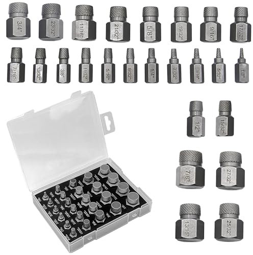 Set de 25 Douille Extracteur de Goujon Boulon, Extracteur de Vis Cassée, Set d'extracteurs de Vis Gauche, pour Enlever les Boulons Cassés, les Vis, les Vis à Tête Creuse