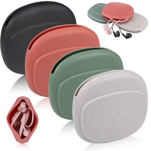 4Pcs Funda Auriculares, Funda Cascos Inalambricos de Silicona, Portátil para Funda Auriculares Inalambricos, Pequeña Funda Auriculares Diadema, Estuche para Auriculares Cable USB y Mini Artículos