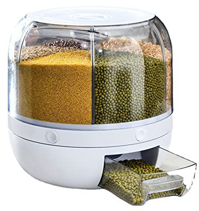Dispensador De Alimentos De Almacenamiento De Granos Giratorio De 360 ° De 6 Compartimentos,Contenedor De Almacenamiento De Arroz,Caja De Almacenamiento De Frutas Y Alimentos Secos,Cubo De Arroz Gir