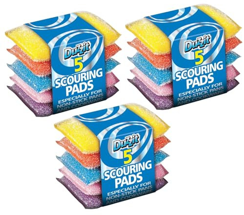3-Pack Multi-Coloured Scouring Pads Bundle by Great British Home - 15 Colorful Scourers for Non-Stick Pans & Cookware, Gentle Yet Effective