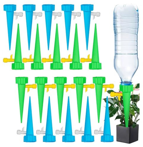 Irrigation Goutte à Goutte Kit, 20pcs Goutte à Goutte Bouteille, Arroseur Automatique Plantes avec Vannes, pour Jardin Maison Potager Arrosage Intérieur Extérieur