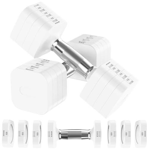 Hezeyferg 22LBS Adjustable Dumbbells Set, Adjustable Weight Dumbbells with 4 Levels 4.4lb, 6.6lb, 8.8lb, 11lb, Hand Weights Sets for Women/Men Home Gym Full Body Workout (11LB Each ( 22LB Pair ), White)