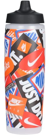Nike Refuel Bottle 24oz 709 ml Water Bottle Sports Bottle Training Fitness Graphic, Clear/Black/Lt Crimson/Safety Orange/White