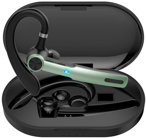 Manos Libres Auricular Bluetooth V5.3 con ENC Micrófono, Pinganillo Bluetooth Movil con Carcasa de Carga LED, 60H Hablar Auricular Inalámbrico Bluetooth con Ganchos Para Negocios/Oficina, Verde