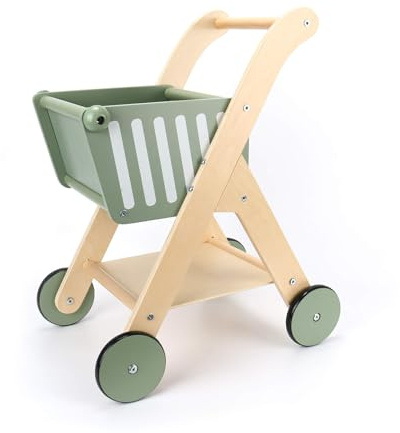Rebecca Mobili Carrito de la compra para niños, carro de juguete de madera, juego de rol montessoriano, con ruedas, idea de regalo, para niños de 3 a 4 y 5 años – Medidas (alto x ancho x profundo): 53