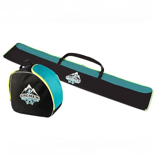 GREMEX Skitasche und Skischuhtasche Set - Starke Skitasche 160 cm - Skisack Set - Wasserfeste Tasche Skischuhe mit Helm - Skisack für 1 Paar Ski - Skischuhtasche mit Helmfach - Ski Zubehör