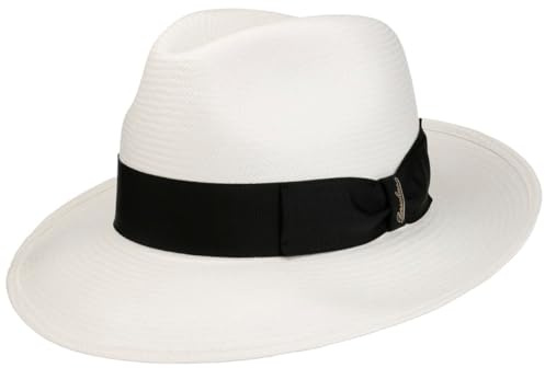 Borsalino Big Brim Bogart Panama Hat Women/Men - Made in Italy Straw with Grosgrain Band, Band Spring-Summer Summer - 56 cm Nature-Black