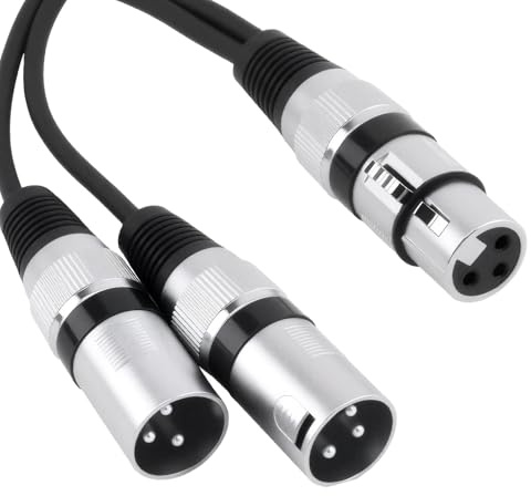 suuosl XLR Male to Dual Female 3 Pin Patch Y Cable Balanced Microphone Splitter Cord Audio Adapter 30 cm, Clear reception, Compelitable for Mic & audio Systems
