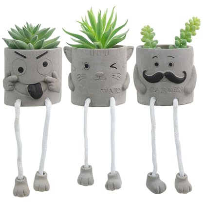 Shuqio 3 plantas artificiales suculentas en linda cara macetas con patas, plantas artificiales para decoración de oficina, decoración de cocina, decoración de salón, dormitorio, escritorio