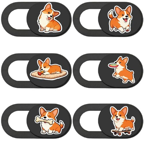 PRESSINART 6 Pezzi 6 Stili Adorabile Copertura della Fotocamera Scorri Copri Fotocamera Design Corgi Copertura Privacy Protezione Webcam per Laptop Desktop Computer Tablet Telefono Notebook Mini PC