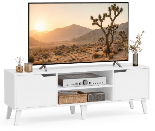 VASAGLE TV Stand Unit, Entertainment Center with Adjustable Shelf, for 65 Inch TVs, 147 cm Long Media Console Table, Transitional Style, for Living Room, Bedroom, White LTV556W101
