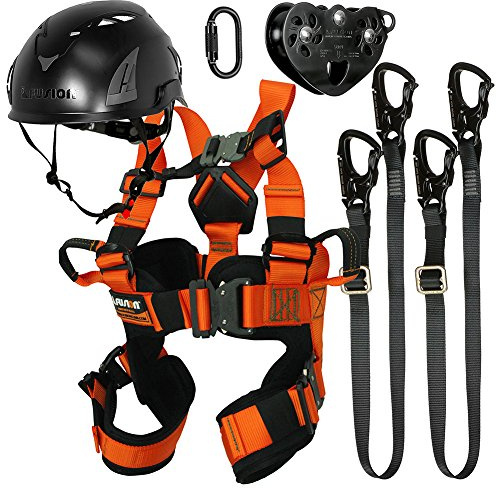 Fusion Climb Tactical Edition – Child Zip line Harness Adventure w/Dual Lanyard, Carabiner, Trolley, and Helmet for Outdoor Expanding, Zipline Belt Rappelling
