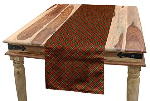 ABAKUHAUS Kariert Tischläufer, Irish Tartan Weihnachten, Esszimmer Küche Rechteckiger Dekorativer Tischläufer, 40 x 180 cm, Smaragdgrün Gelb Rot