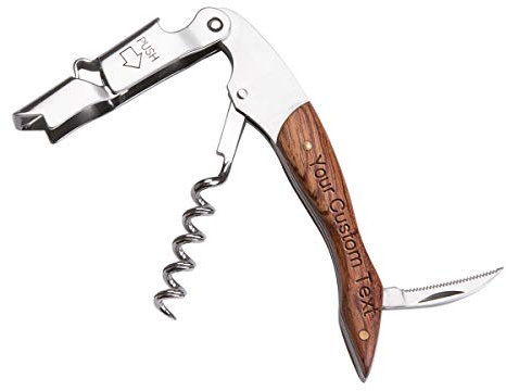 Fanery Sue Cavatappi da Sommelier Inciso e Personalizzato - Apri bottiglie da vino Professionale 3 in 1 in Acciaio Inox con Tagliafogli e Apri birra