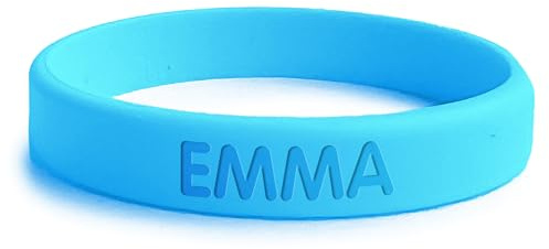bienpegado Pulsera personalizada SOS para niños de silicona, ideal para salidas y paseos. En varios tamaños y colores. Resistente al agua y duradera (Azul cielo).