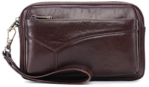 Bag pack Leder-Clutch-börse für Herren, mit ReiÃŸverschluss, Reisepass, Münzen, Telefon, Karten, Organizer, Handgelenk, für Business, Reisen, Freizeit, Handtasche, Dunkelbraun