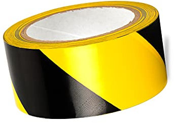 Mivos Gestreiftes Warnband in Schwarz-Gelb 50mm x 25m - Bodenmarkierungsband - Selbstklebendes Warnklebeband zur Boden- und Sicherheitsmarkierung - Gefahren-Markierungs-Klebeband