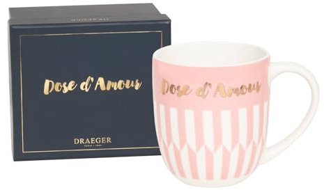 DRAEGER PARIS 1886 | Mug en Céramique Rose 320ml Dose d'Amour | Cadeau Original Amis, Amoureux, Famille | Design Chic & Tendance | Motifs Géométriques | Coffret Cadeau