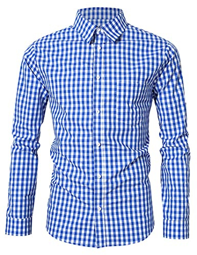 KOJOOIN Traditionell Skjorta Slim Fit Rutig Herrskjorta Fritidsskjorta Långärmad Skjorta Skjorta Broderad Bomull, för Oktoberfest, Karneval, Affärer, Fritid blå-upgrade XL