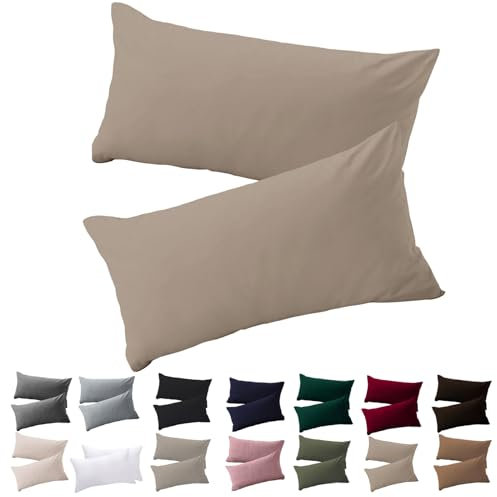 Soifox Kissenbezug 40 x 80 2er Set - Kopfkissenbezug 40x80 Sandy Beige 100% Mikrofaser bügelfrei & knitterfrei mit Reißverschluss