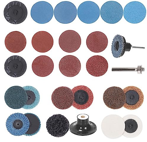 Glarks 79Pcs Sanding Discs Assortment Kit, 2 Inch Quick Change Discs Roll Lock Grinding Discs Surface Conditioning Discs with 1/4 inch Holder for Die Grinder Surface Rust Removal