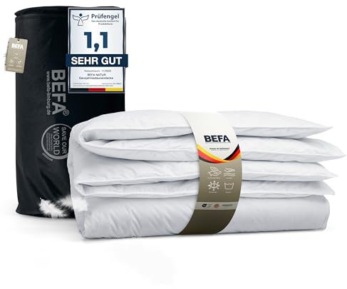 BEFA NATUR Daunendecke Ganzjahr 200x200 cm | 60% Daunen & 40% Federn | 925g Füllgewicht | Allergiker geeignet (NOMITE) | Tierwohl (DOWNPASS) | Oeko-TEX Klasse 1 | Made in Germany