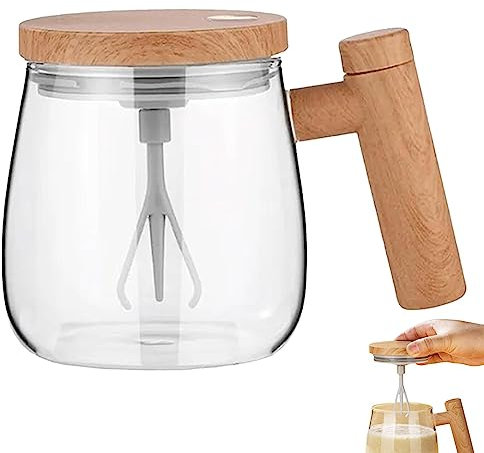 Mineatig Tasse À Café À Agitation Automatique, Tasse À Agitation 400 ML avec Couvercle, Tasse À Agitation Électrique,Tasse en Verre Auto-mélangeuse Électrique Portable À GranVitesse
