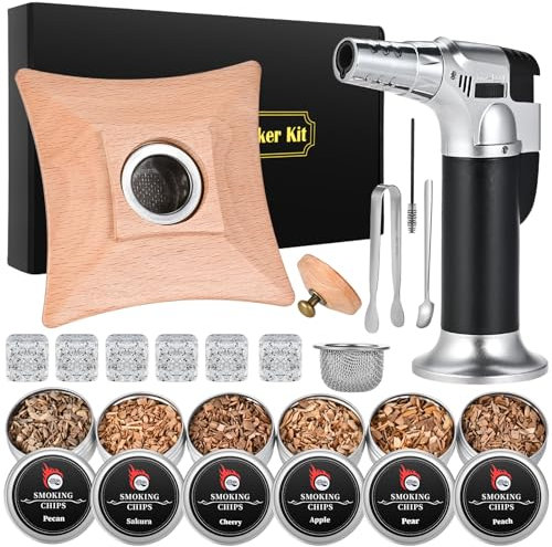 GOLDGE Kit fumoir à cocktail, Fumée pour Cocktail, avec lampe torche (Noir)